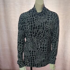 Chaus Black and White Animal Print Mock Neck Top